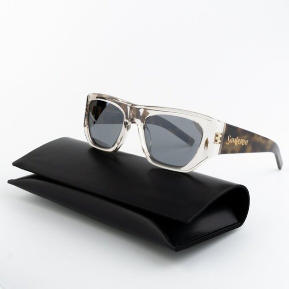 NEW Saint Laurent SL740 003 Beige Havana Silver Square Unisex Sunglasses - Picture 1 of 11